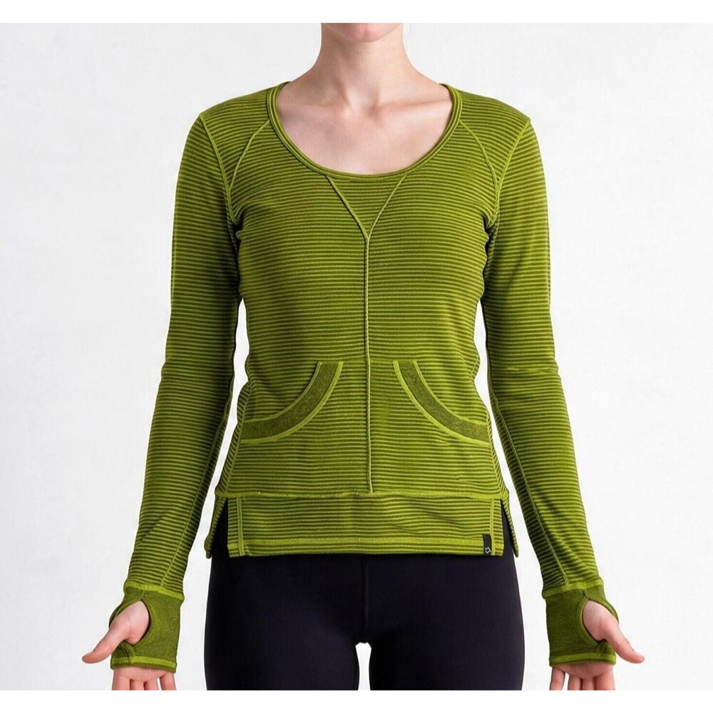 Moving Comfort Brooks Reversible Striped Shirt Women Small Green Thumbholes